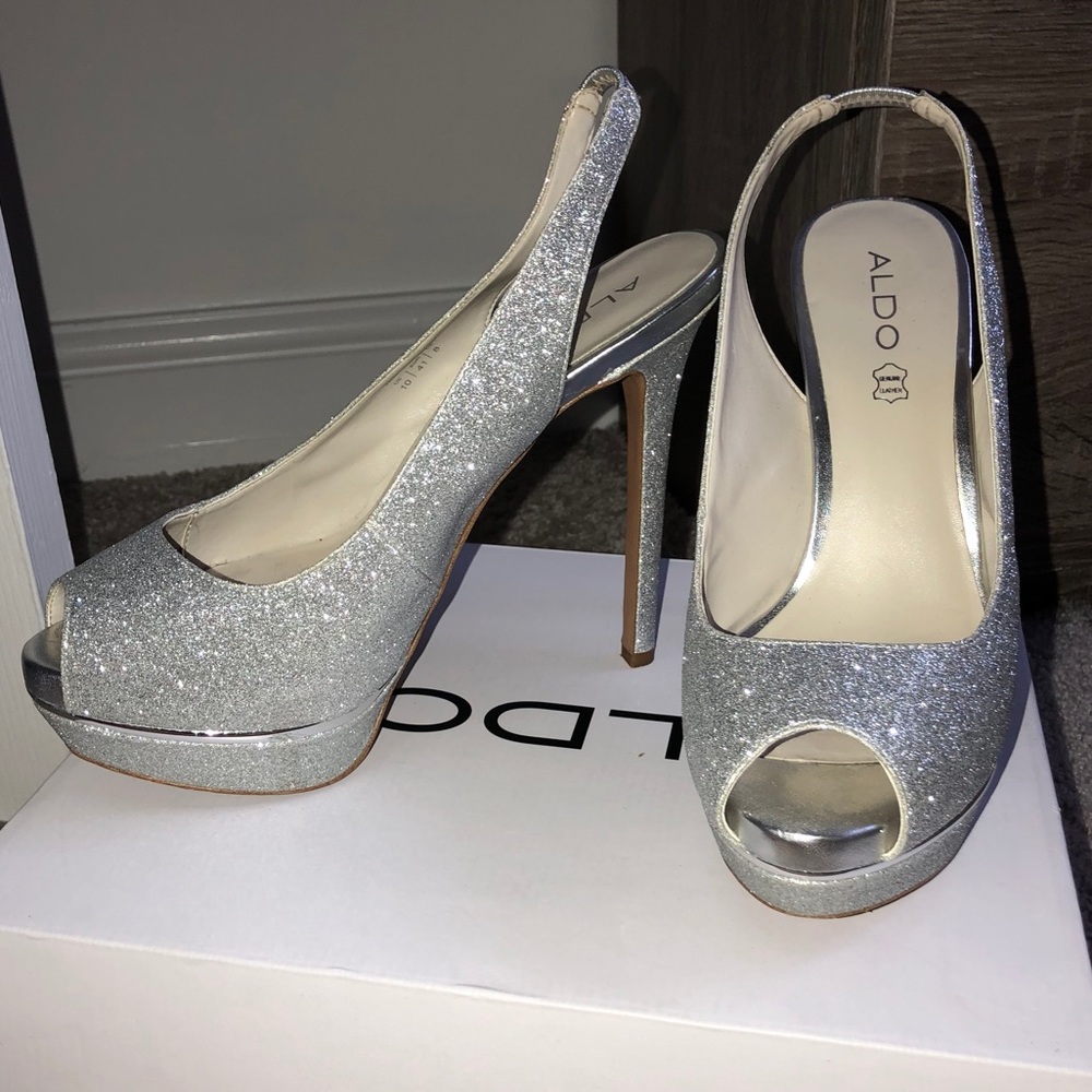 Aldo Silver Sparkle Slingback Platform 8.5 - Picture 6 of 8